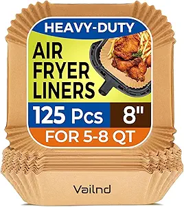 Air Fryer Paper Liners, 125Pcs Parchment Paper, Air Fryer Liners Disposable for Microwave, Non-Stick Air Fryer Liner Square Free of Bleach (8IN)