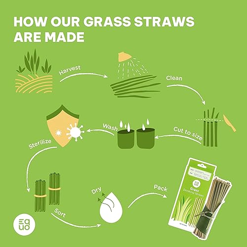 Miniatura 5 de EQUO Pajitas de hierba (paquete de 50, estándar), sin plástico, compostables en casa, pajitas ecológicas para refrescos, jugos, café y más