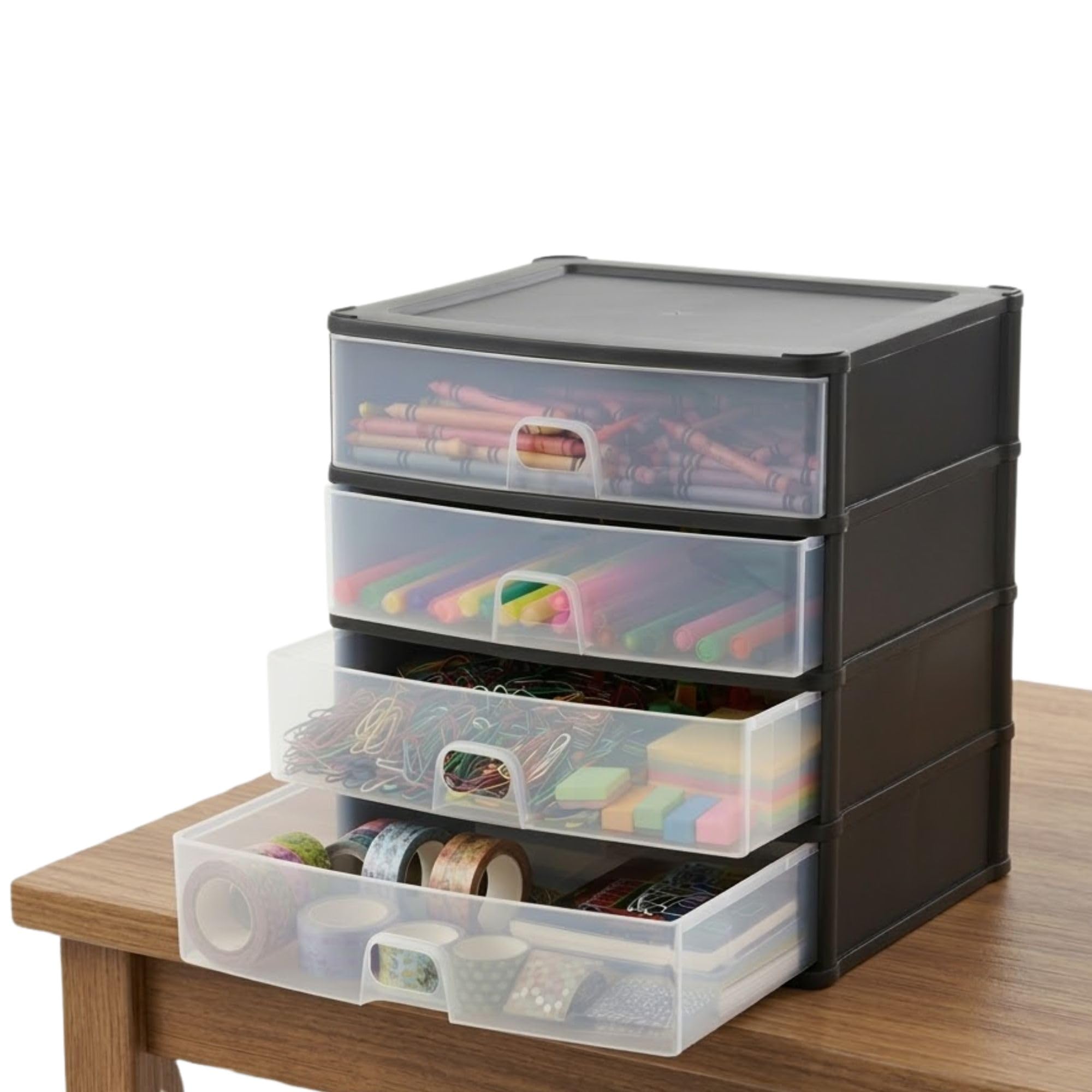 AOC24 2Pcs A4 Drawer Desk Storage Unit, Space Saving Paper Storage Drawer, Stationery Desktop Tower Clear View, Easy Pull Out Finger Hole Tabletop Organiser For Office Workspace Stationery (4 Shallow)