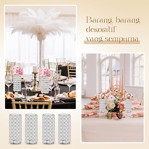 Miniatura 6 de Dandat Jarrón de flores de cristal para centros de mesa de boda, 8 piezas, 7.87 pulgadas, portavelas cilíndrico de metal, jarrón de flores para
