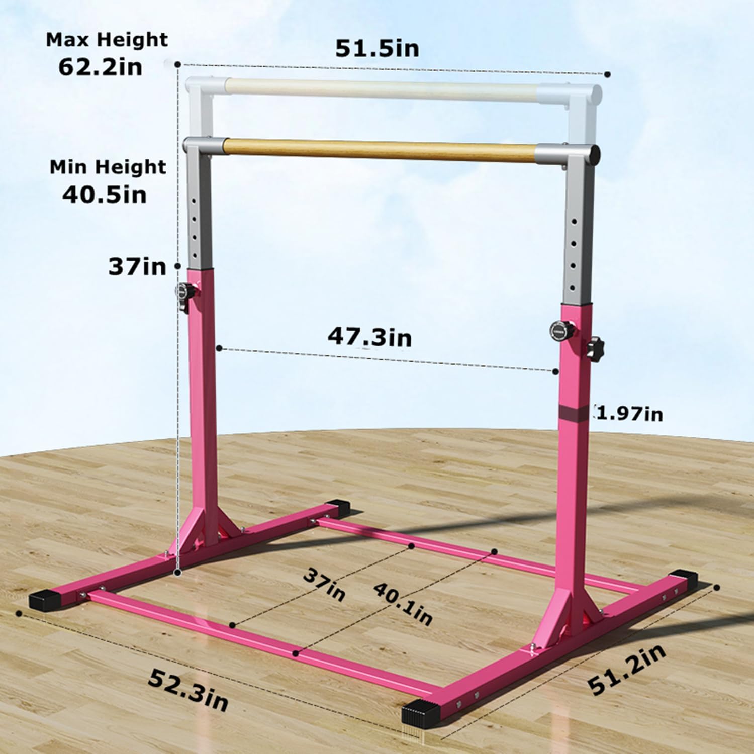 Gymnastic Kip Bar for Kids Training Horizontal Bars for Home Ages 3-15 Adjustable Height Non-Slip Gym Equipment Indoor with Rings