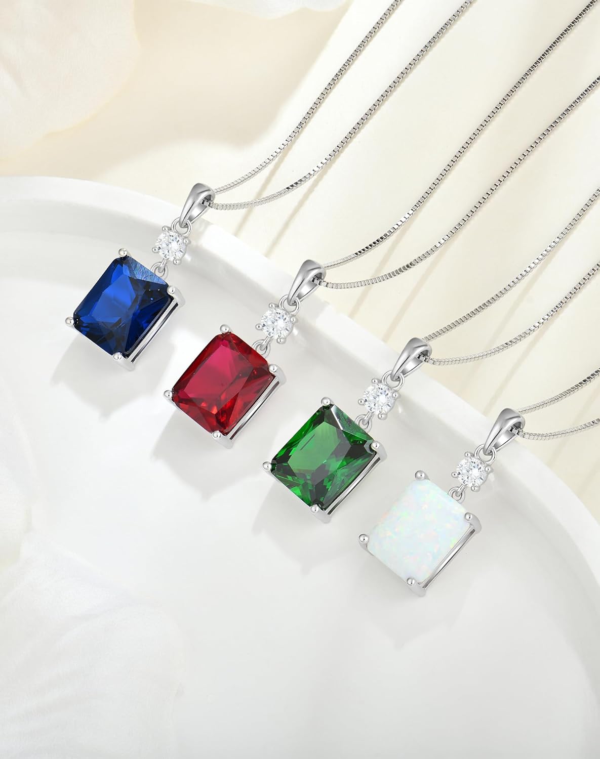 YL 12x10mm Cushion Square Princess Emerald Cut Necklace for Women, Solid Sterling Silver 18K White Gold Plated Birthstone Pendant Box Chain Jewelry - Image 5