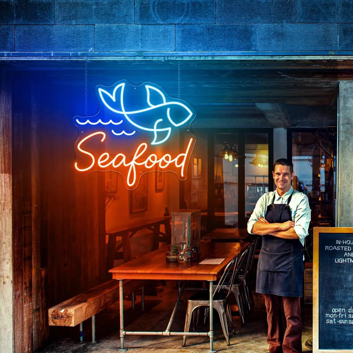 Seafood Open Neon Sign LED Light Seafood Restaurant Fresh Seafoods Signs Room Wall Decor