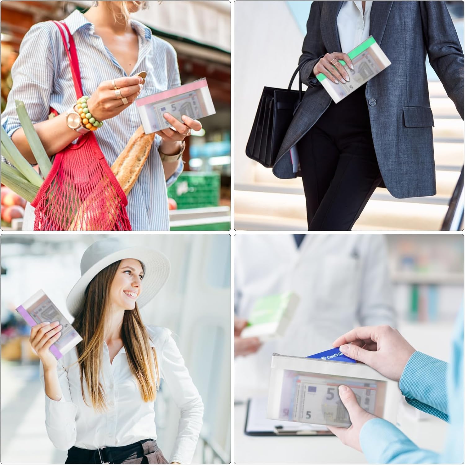 6 Piezas Bolsas de Dinero con Cremallera Bolsa de Dinero Sobres de Efectivo Bolsa de Banco Organizador de Dinero Transparente Organizador de Efectivo Multiusos para Cheques Recibos 19,3 x9,4 cm