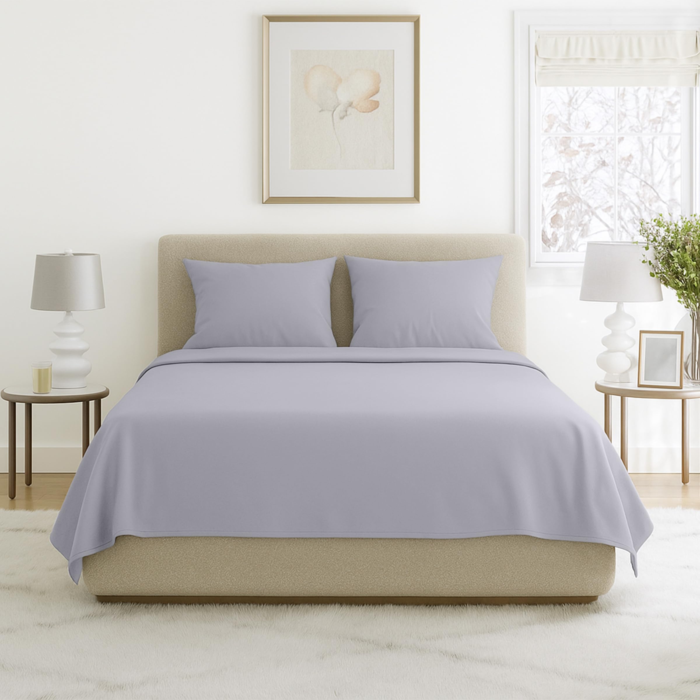 Home Silver Brushed Microfiber Set-4 Piece Bed Linens-Fitted Flat Sheets 2 Pillowcases-Wrinkle by Lavish Full Gray