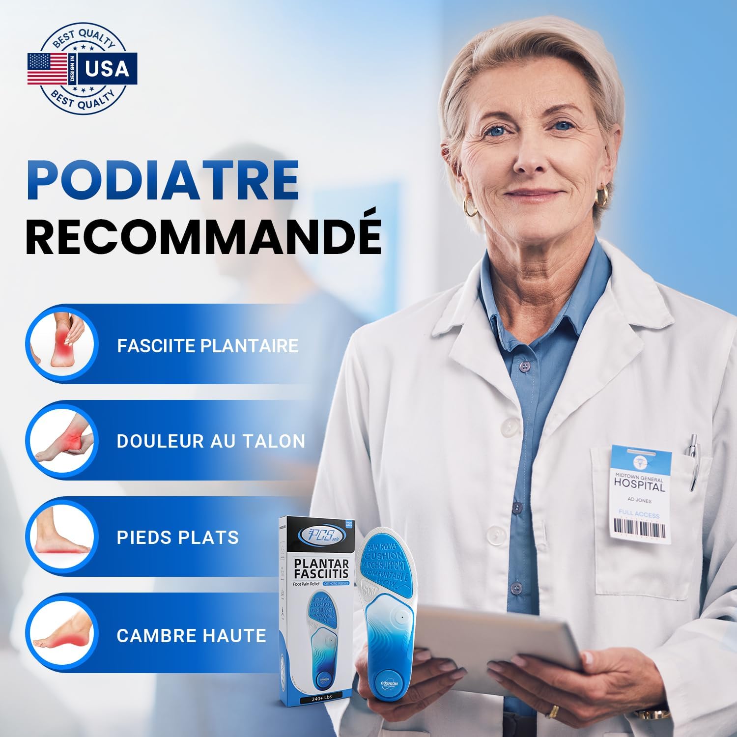 PCSsole Semelles Orthopédiques Nouvelle Génération - Support d'Arche Intensité Élevée 110kg+ pour Fasciite Plantaire, Pronati - 3