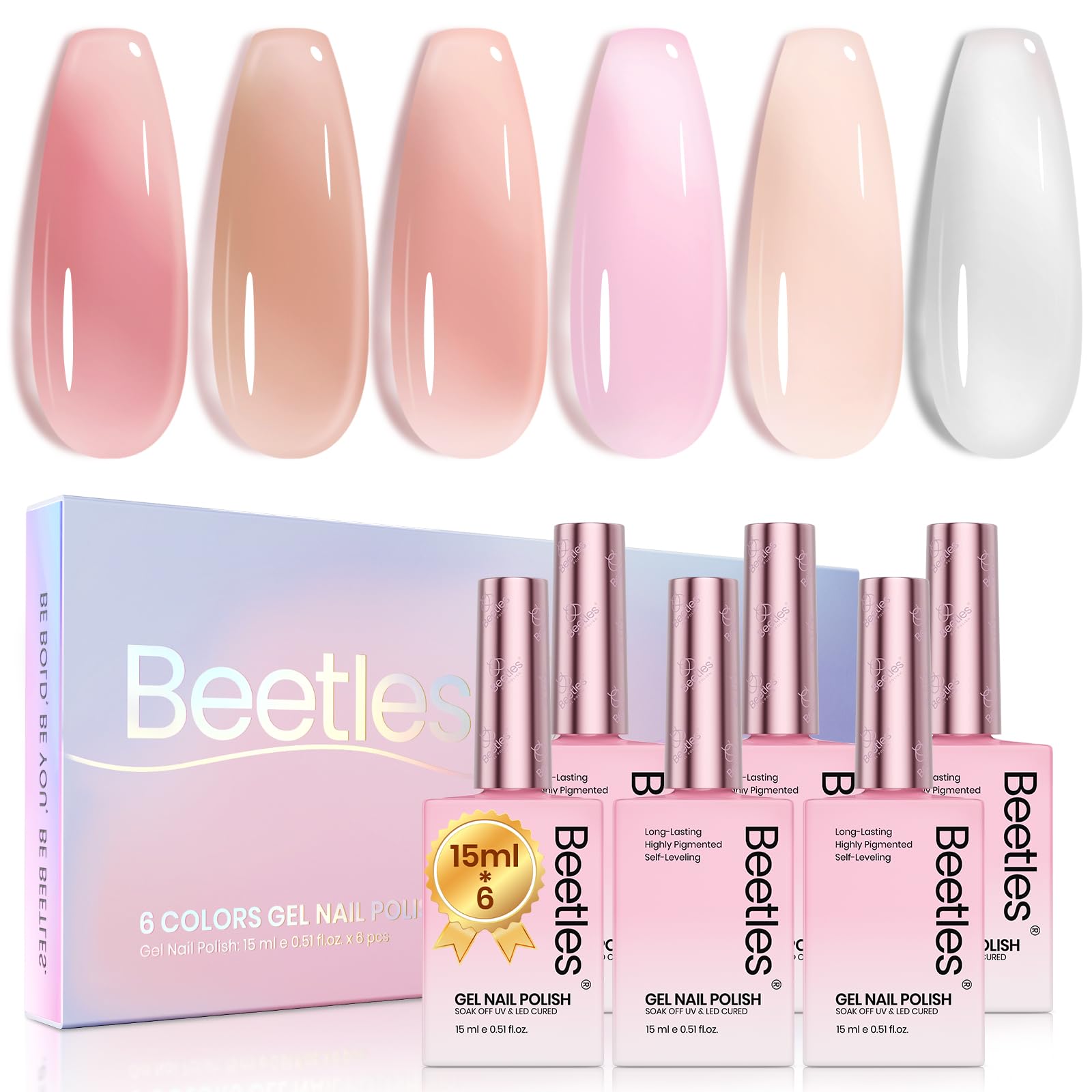 Sponsored Ad - Beetles Jelly Gel Nail Polish, 6 Colors 15ML Milky White Sheer Pink Nude Brown Translucent Sheer Nail Polish Soak Off UV Colorful Bottle Gel Nail Art Home Salon DIY Gift for Women