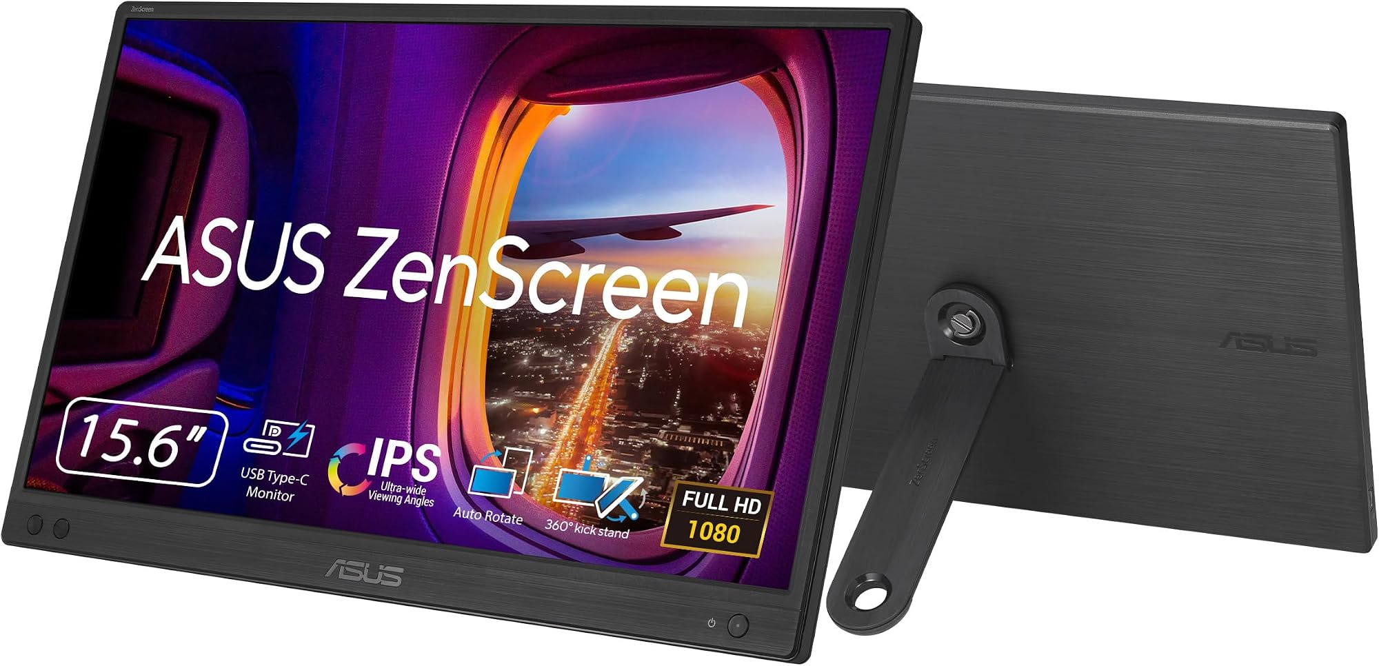 ASUS ZenScreen MB166CR Portable USB Monitor- 16 inch (15.6 inch viewable), Full HD, IPS, USB Type-C, Flicker Free, Blue Light Filter, Anti-glare surface, 360° kickstand: image 1 of 7