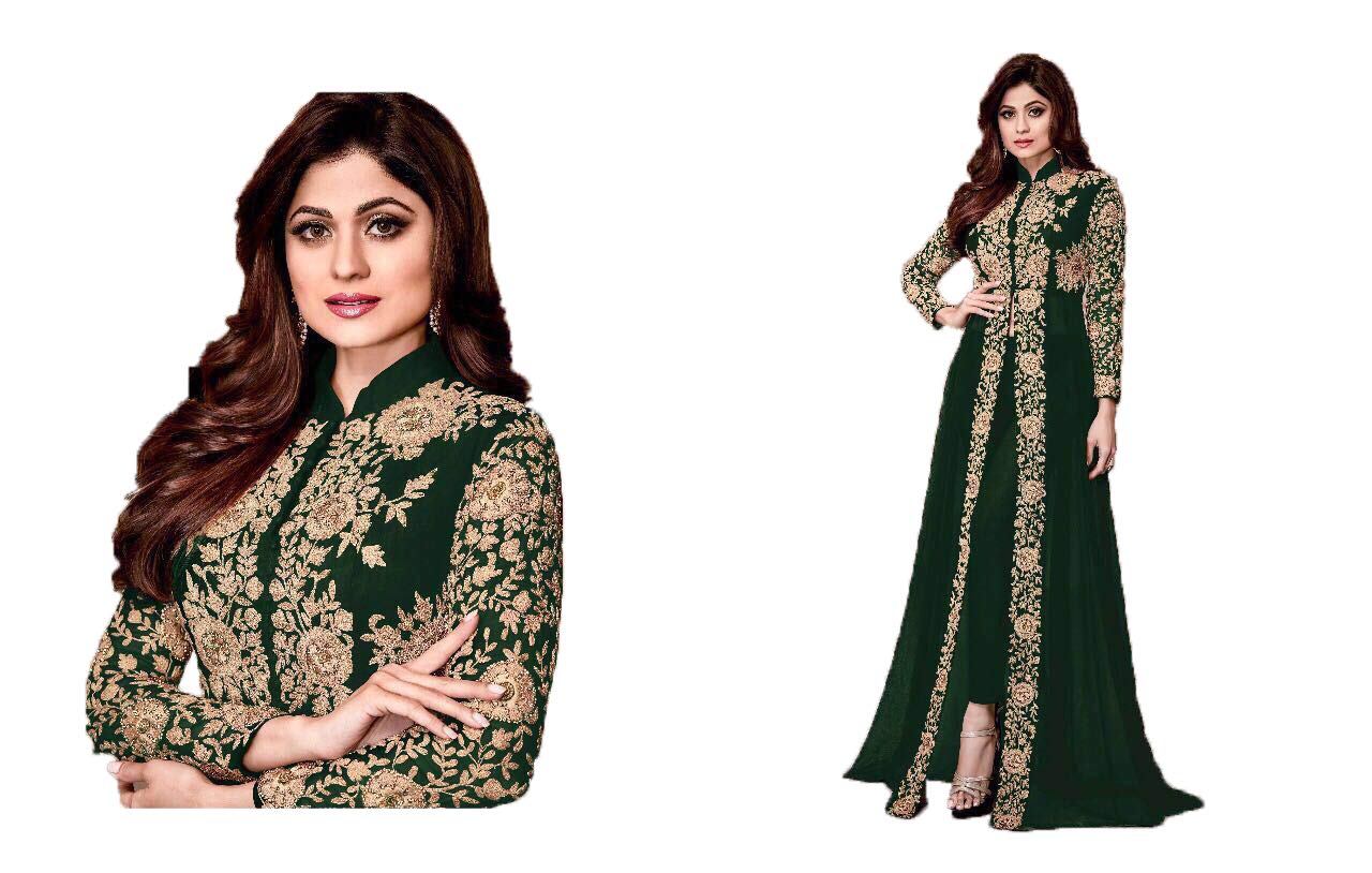 Mahantam Designer Women's Embroidered Worked Georgette Anarkali Salwar Suit (PYS351ST26502, Green, Free Size)