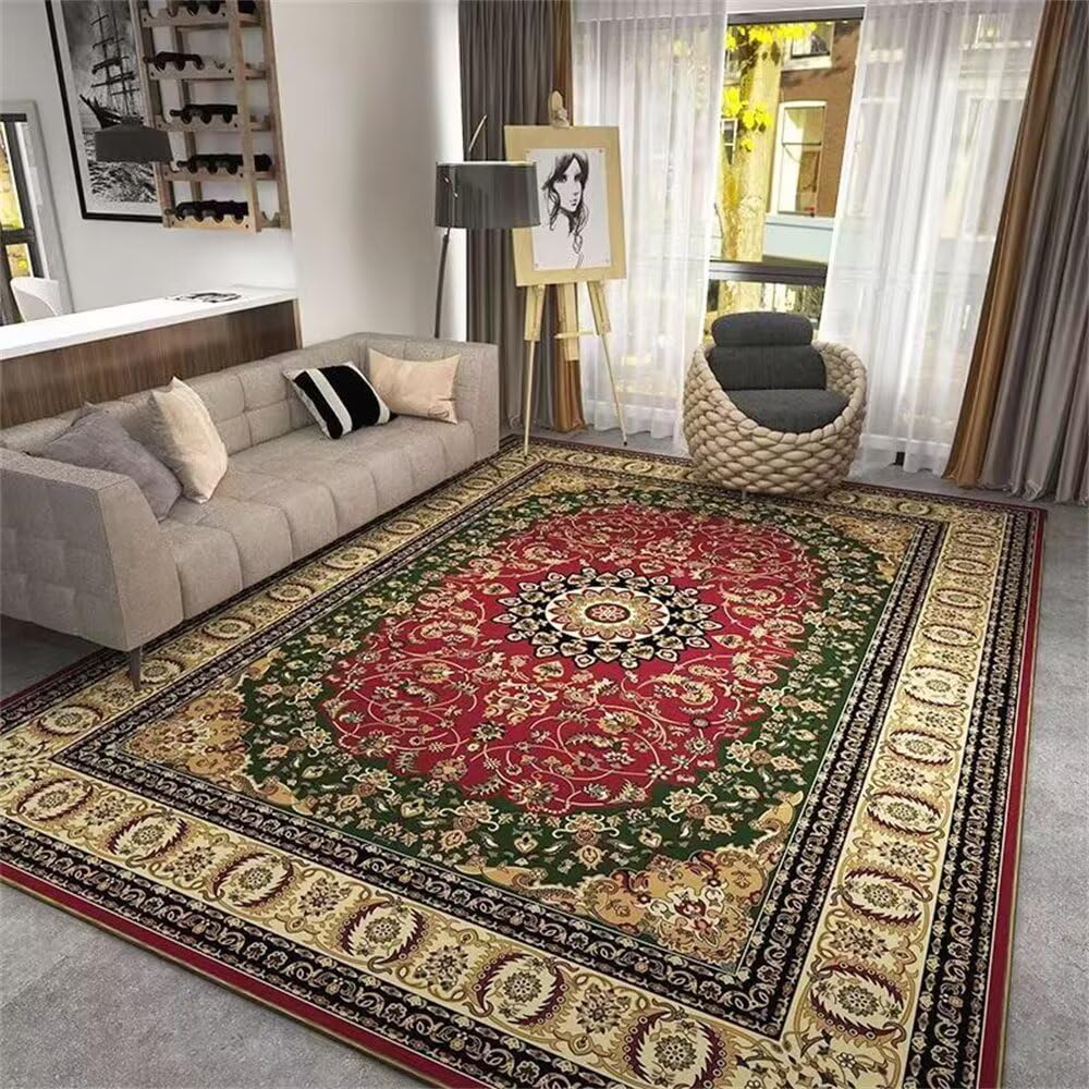 Paillasson intérieur d'entrée rouge à fleurs pour un salon aesthetic moderne chaleureux