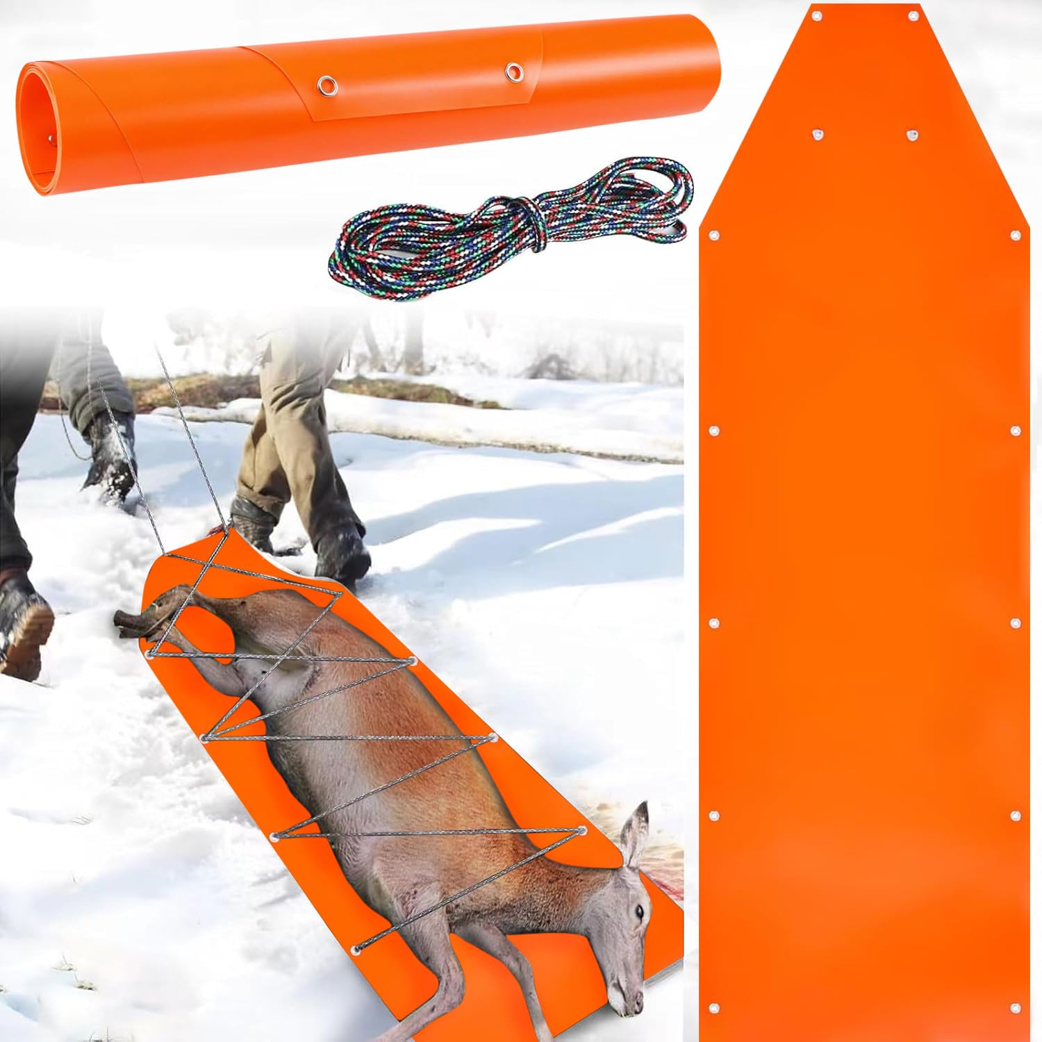 Deer Drag Sled Game Hauler Utility Snow Sled Deer Hunting Sled for Effortless Hauling of Ice Fishing Supplies, Firewood, Duck Hunting Gears, Fishing Equipment