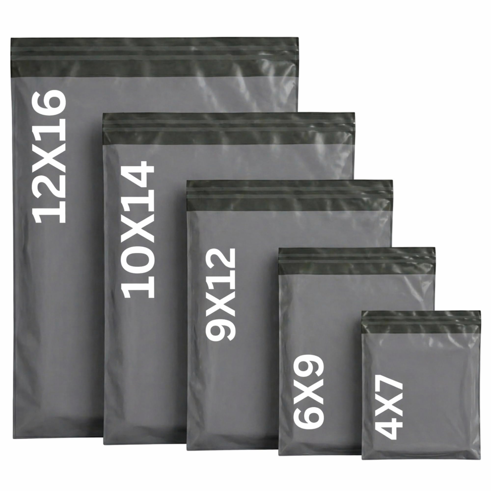 500Pcs Mixed Grey Parcel Bags – Tamper-Proof Self-Seal Mailing & Postage Bag for Shipping, Packaging & Delivery – 5 Assorted Sizes 100 of Each