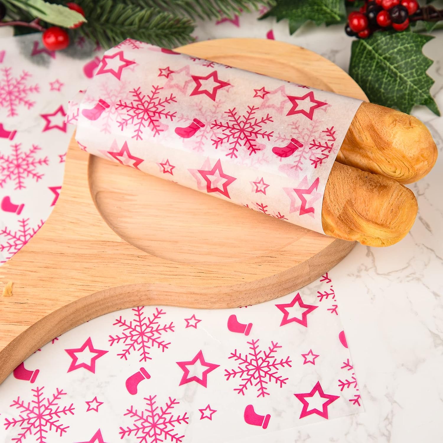 ASTARON 100pcs Christmas Wax Paper Sheets for Food Wrapping, Christmas Tissue Wax Paper for Candy Cookies Sandwich Wrapping Paper Fried Food Basket Liner Greaseproof Paper (Red Green) image 5