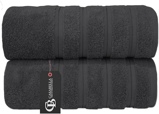 Casabella Premium Quality 2 Pk Grey Bath Sheets 100% Combed Cotton 650 GSM Jumbo Bath Sheet Set Quick Dry Towels Bath Sheets Highly Absorbent 2 Grey Extra Large Bath Towels