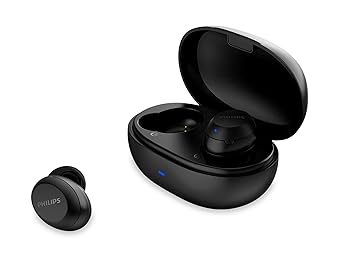 PHILIPS Audio TWS Bluetooth Truly Wireless in Ear Earbuds with Mic IPX5, Touch Control, 18 Hr Playtime (6+12), C-Type Charging (TAT1235, Black)