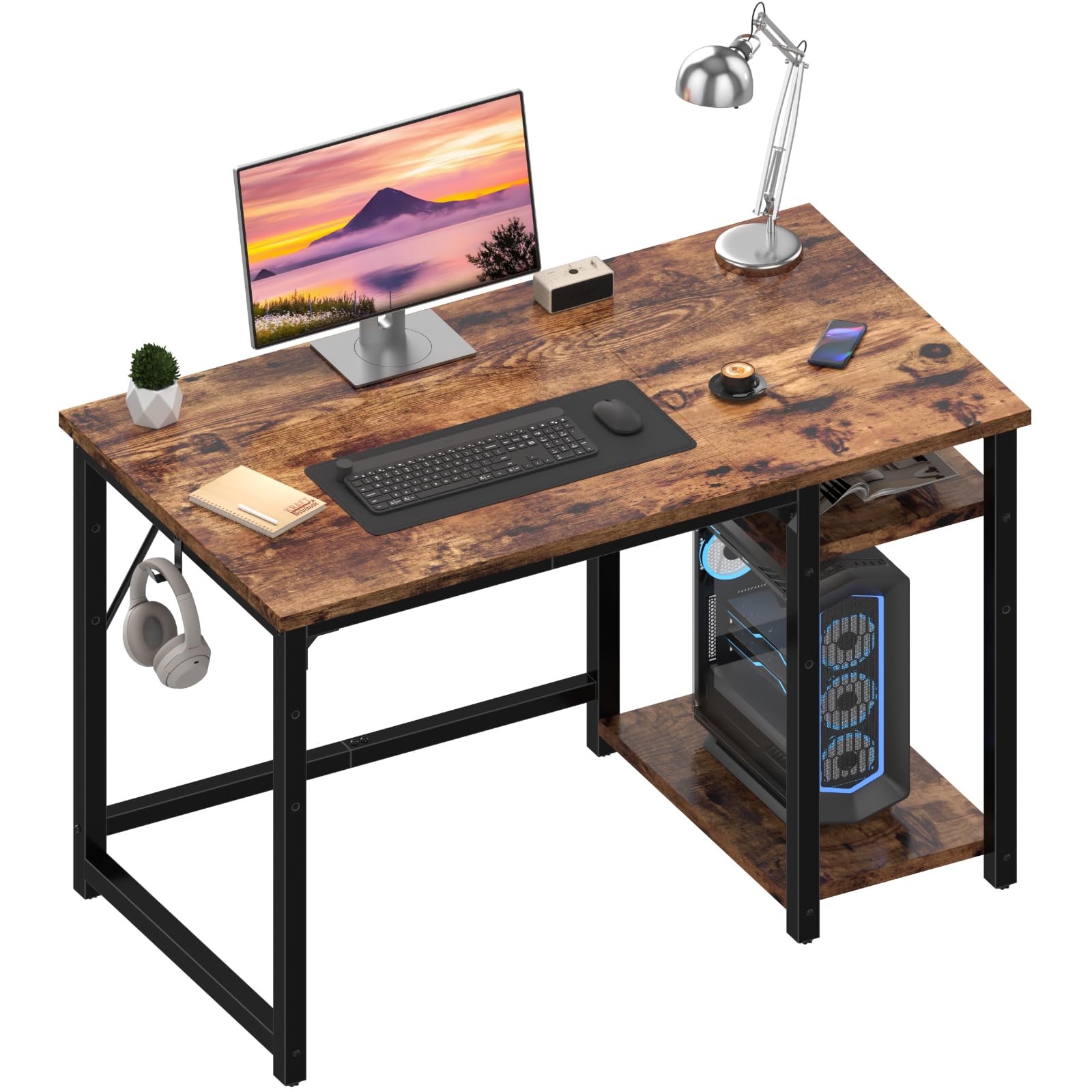 JUMMICO Scrivania 100 x 50 cm, Scrivania per Computer Scrittoio con 2 Ripiani a Sinistra o Destra, Separatore Regolabile, Tavolo da Lavoro Piano di Lavoro, Adatta per l'ufficio o il Soggiorno