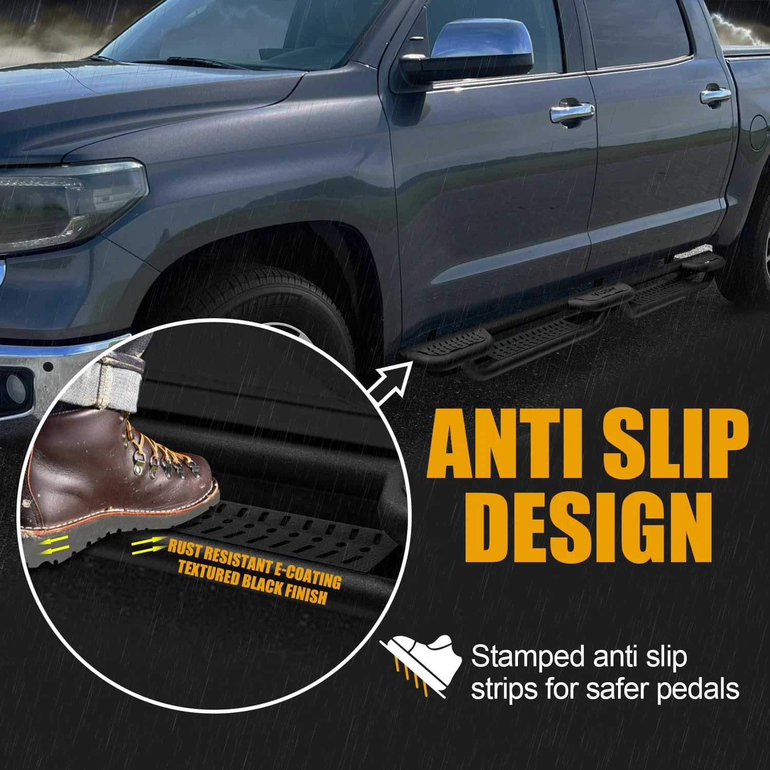 Steel Running Board for 2007-2021 Toyota Tundra Crewmax（4 Full Size Doors） Nerf Bar/Side Step（Black Texture）