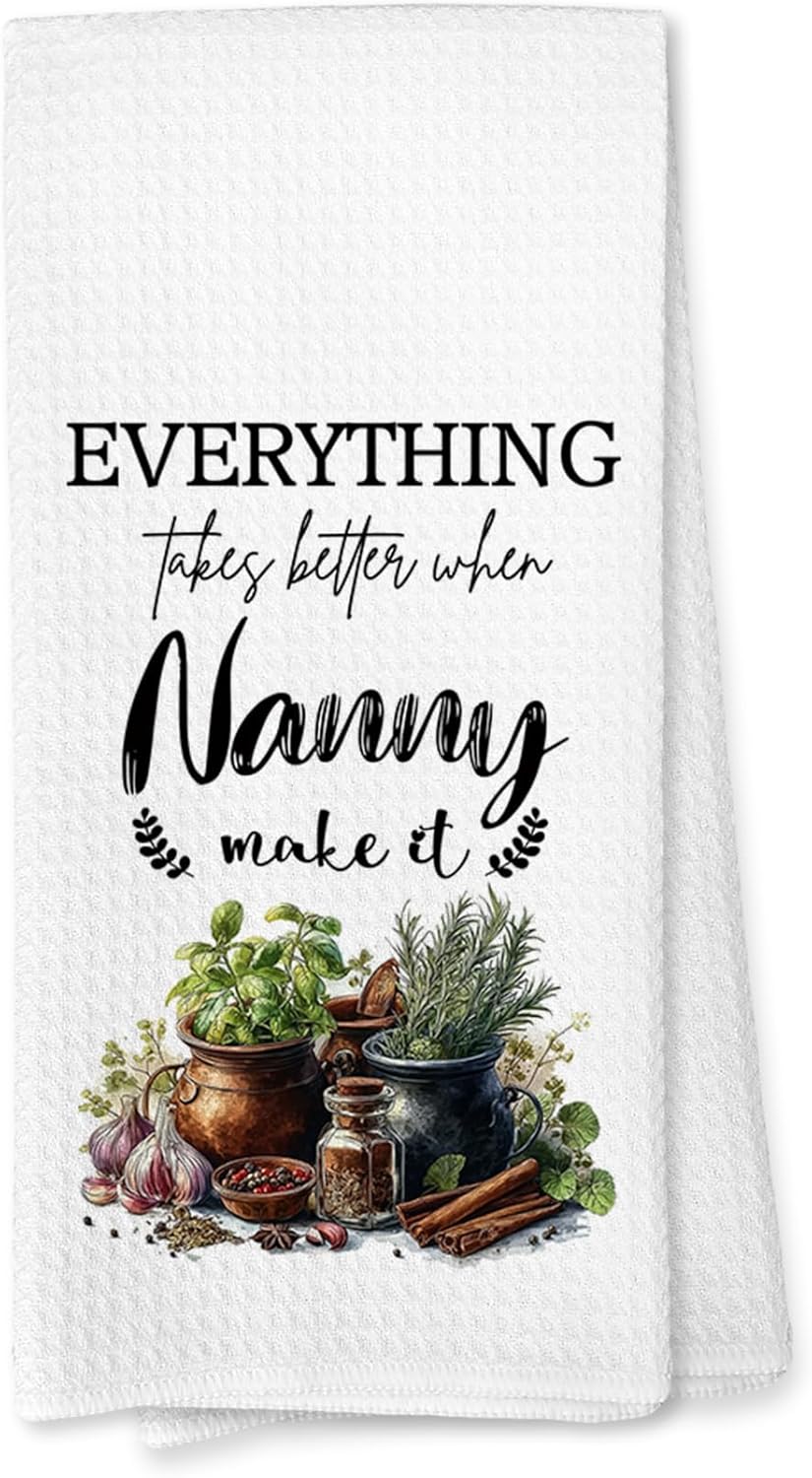 Voatok Nanny Gifts Kitchen Towels, Nanny Gifts from Grandkids Granddaughters Grandsons Hand Towels, Best Grandma Gift for Christmas Birthday Dish Tea Towels for Kitchen, 16x24 Inches