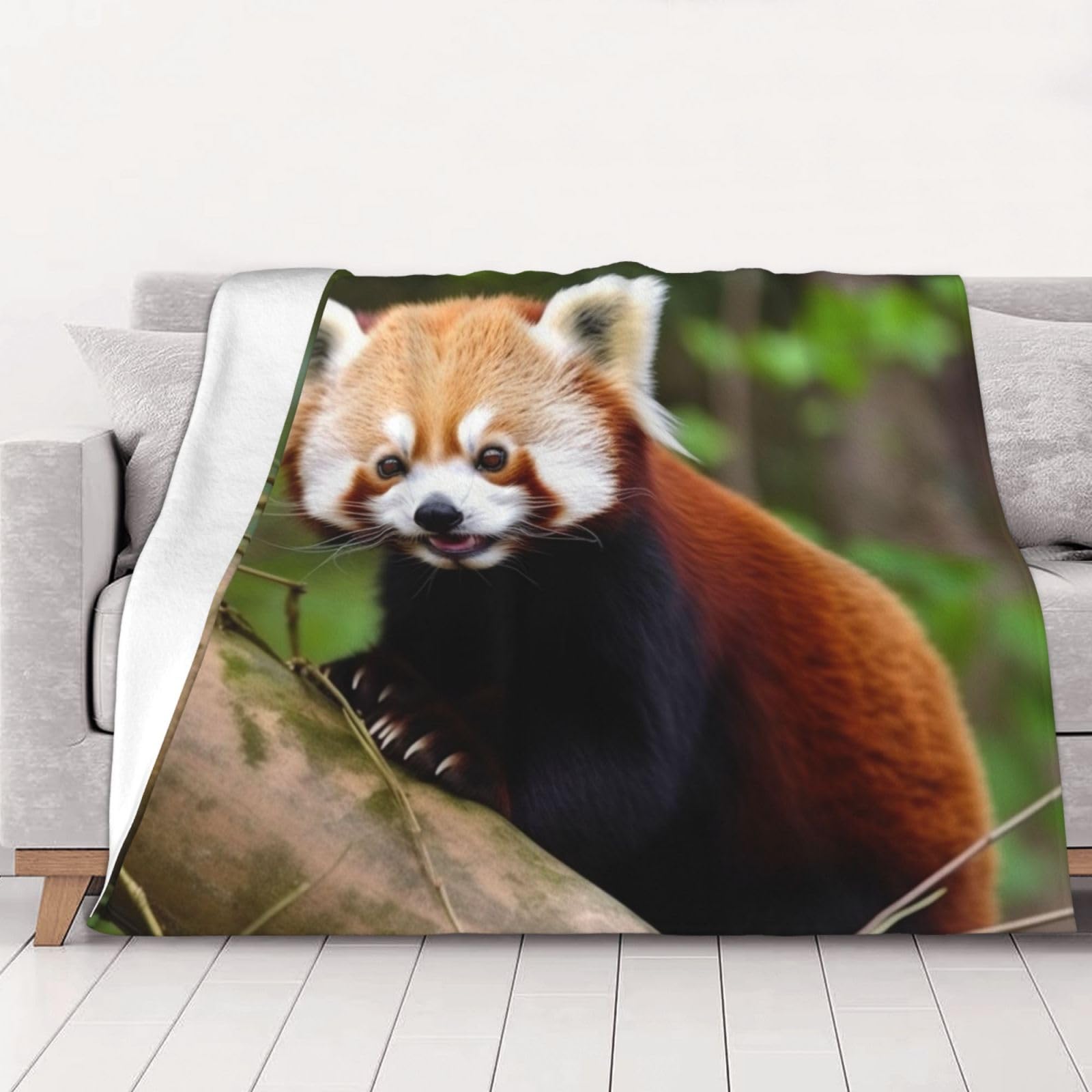 Couverture polaire douce anti-courants d'air plaid panda roux pour lit et chaise