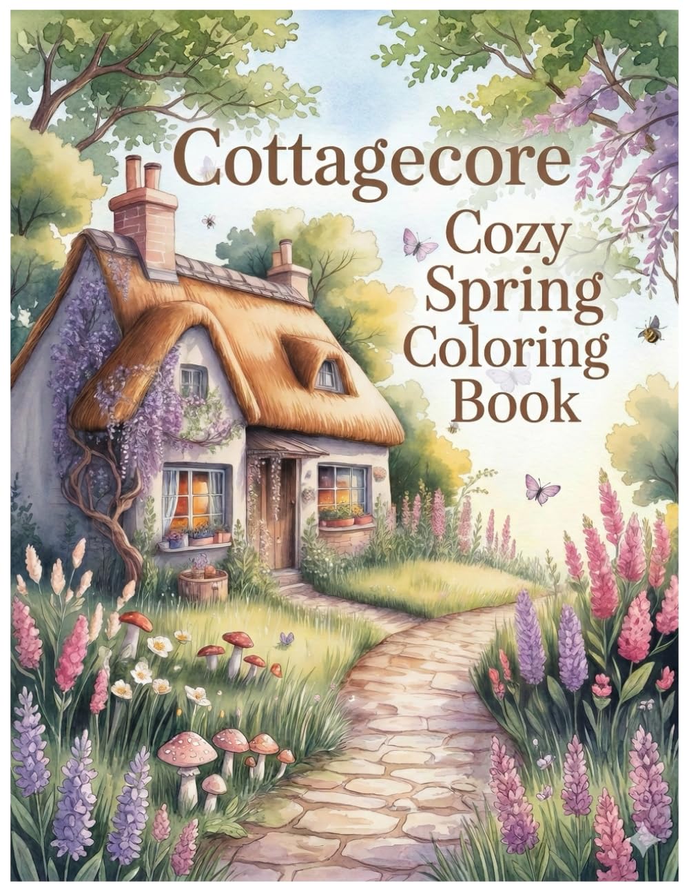 Cottagecore Coloring Book: Cozy Spring Scenes for Relaxation: 40 Charming Illustrations of Rustic Cottages, Mushrooms, Wildflowers, Tea Time & Countryside Life