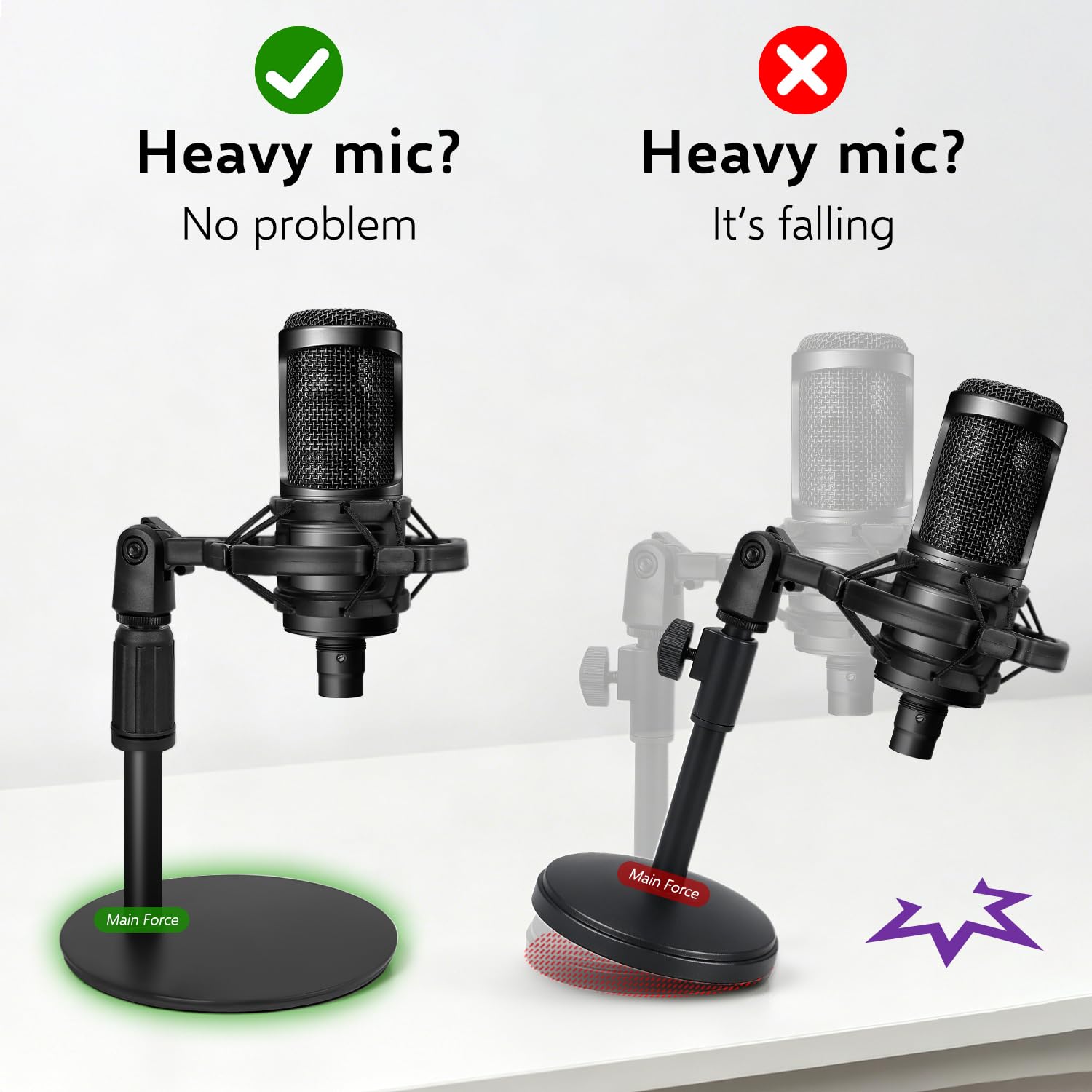 Support de microphone de bureau réglable avec pied en métal stable, support antichoc, coupe-vent, pince de microphone et adaptateur pour microphone AT2020, HyperX QuadCast, Blue Yeti, Shure