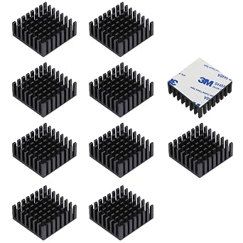 10Pcs Small Heat Sink 25x25x10mm + Thermal Conductive Adhesive Tape, 25mm Heatsink Aluminum Radiator Cooler Cooling Fin for Electronics CPU Led Black