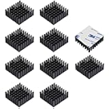 Awxlumv 10Pcs Small Heat Sink 25x25x10mm + Thermal Conductive Adhesive Tape, 25mm Heatsink Aluminum Radiator Cooler Cooling Fin for Electronics CPU Led Black
