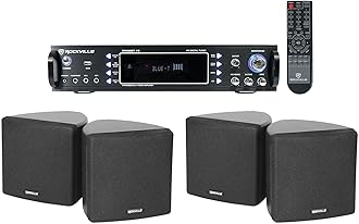 Rockville Cube Bundle: (4) 3.5 in Black Wall Speakers with Swivel Brackets, RPA60BT V2 1000-Watt 2-Channel USB Bluetooth DJ/Pro/Karaoke Amplifier Mixer, 3-Items