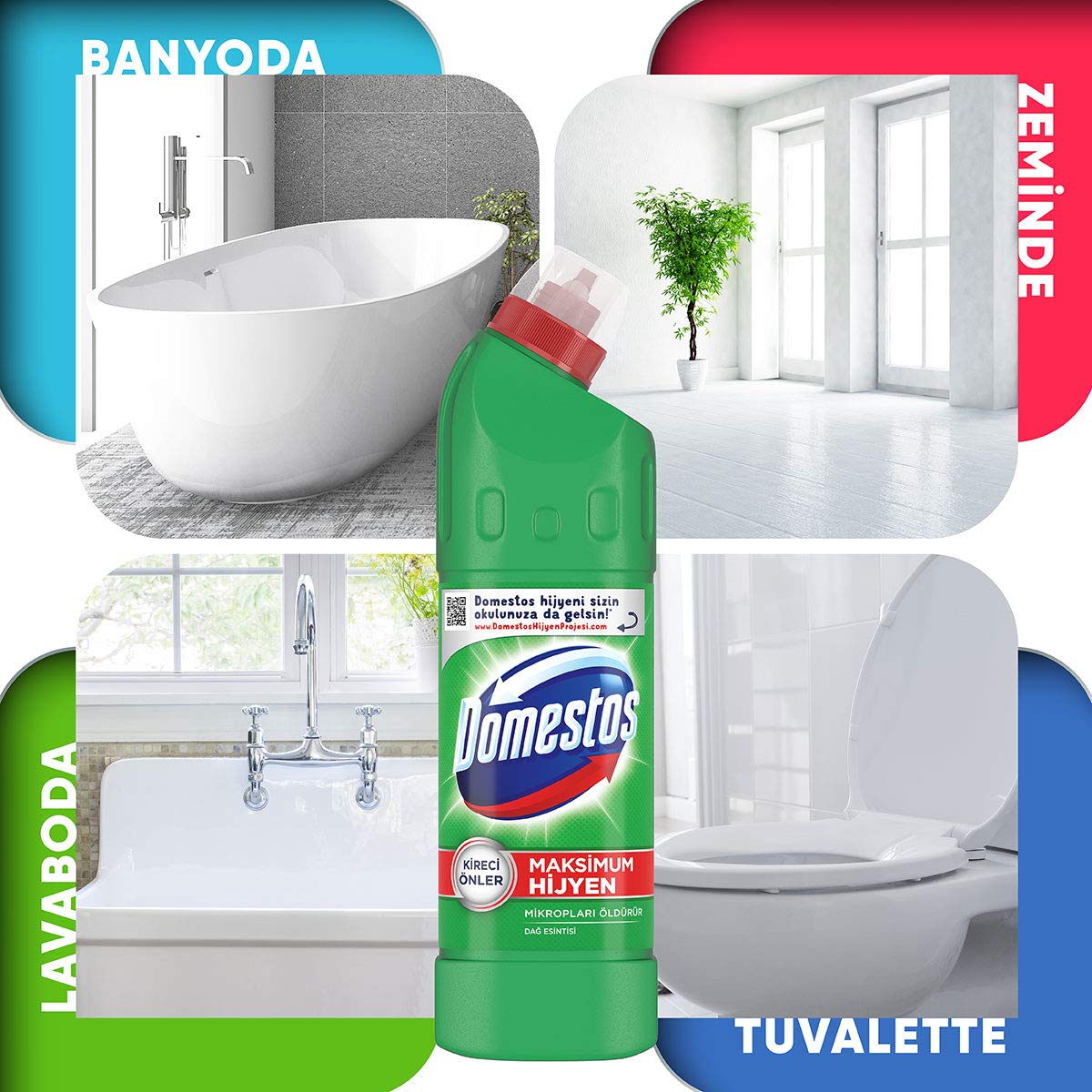 Domestos Yoğun Kıvamlı Çamaşır Suyu Maksimum Hijyen Dağ Esintisi 750 ml 5 paketi, 750 ML x 5, Dağ Esintisi Çamaşır Suyu