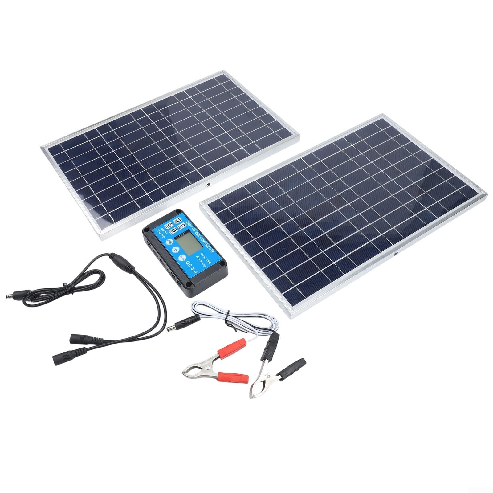Panel solar portátil en T, 12 V, cargador con IP65, resistente al agua, para coche, barco, caravana, motocicleta, mantenimiento de batería (doble)