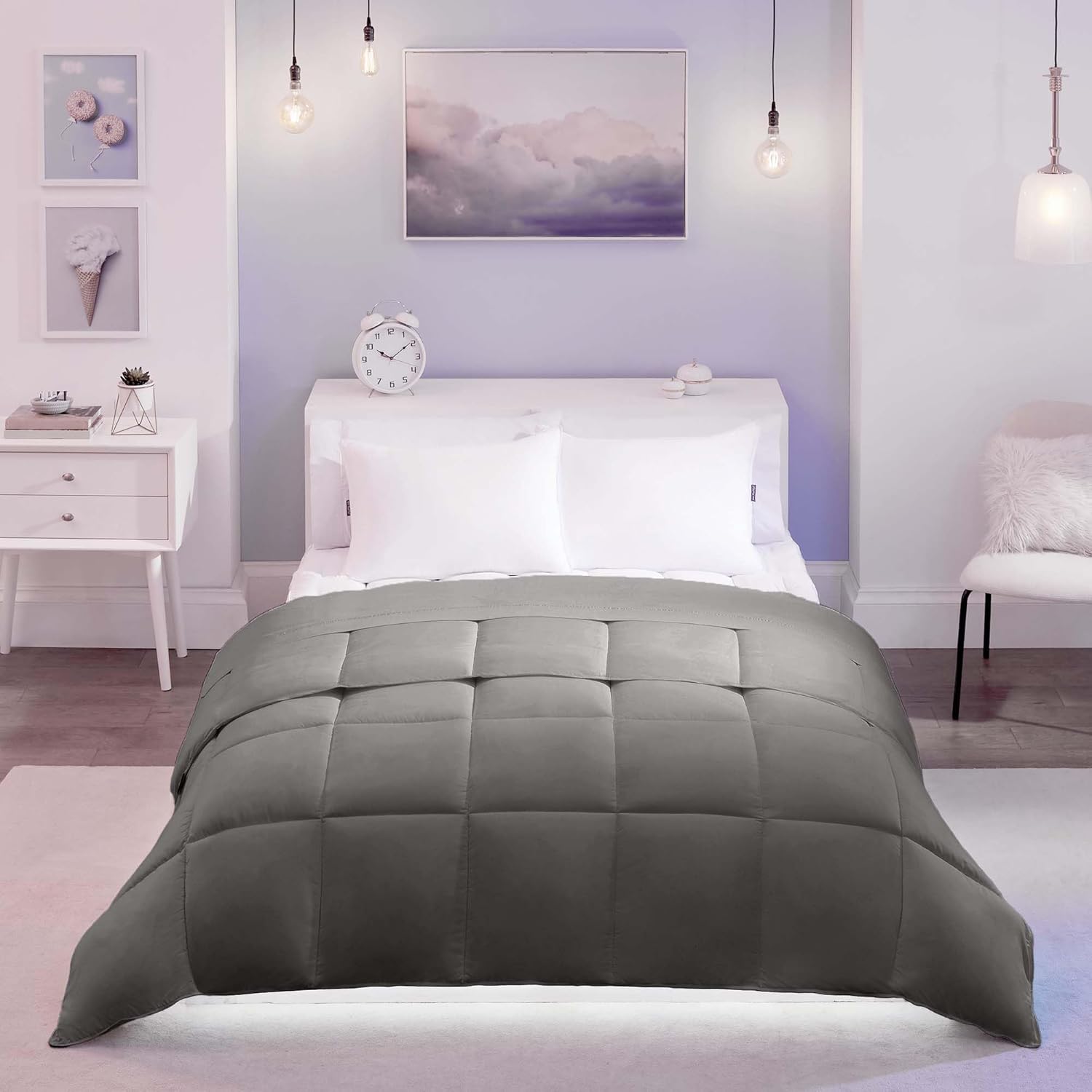 Down Alternative Quilted Comforter Duvet Insert, Ultra Soft for All-Season Warmth, Full/Queen, Gray