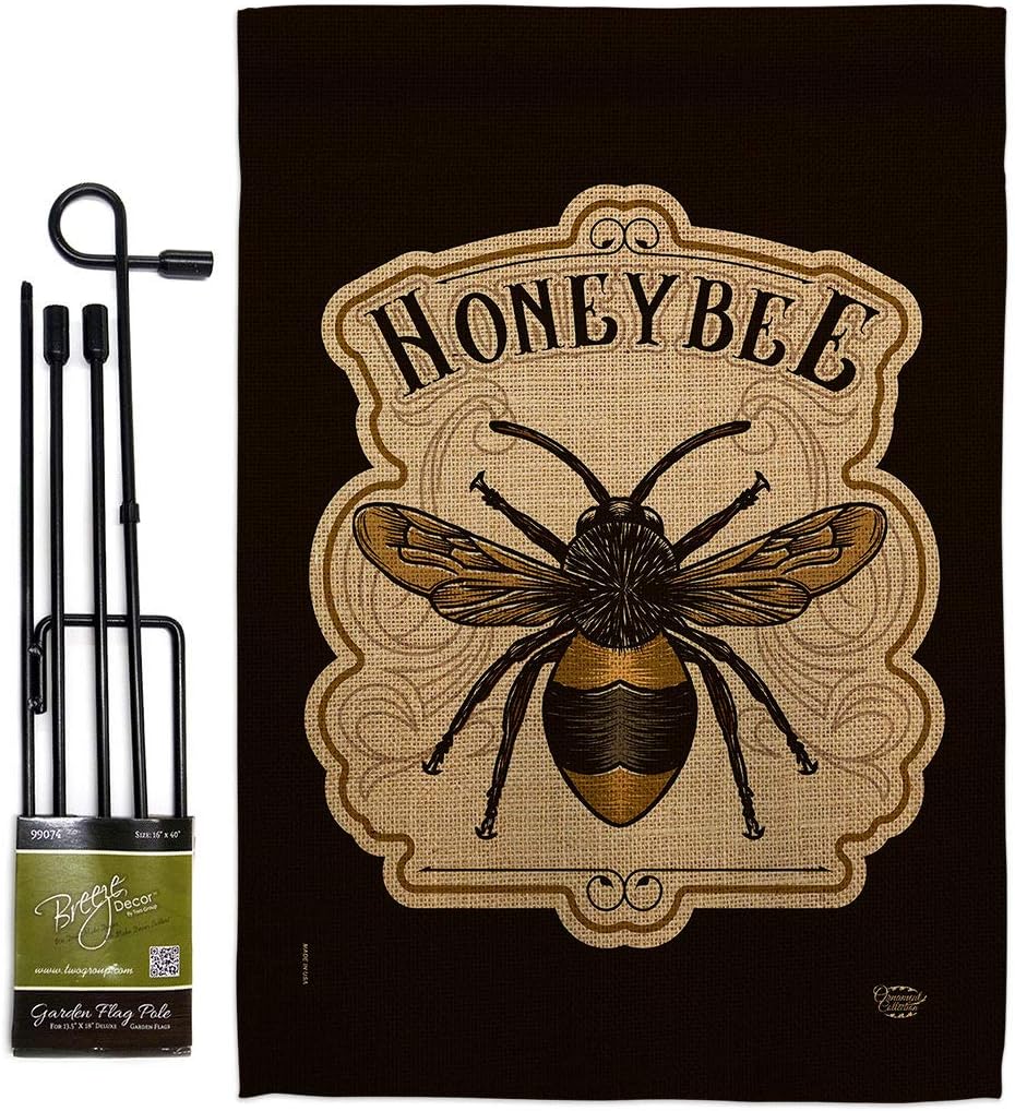 Bee Burlap Burlap Garden Flag Set Wall Holder Friends Butterfly Ladybugs Dragonfly Springtime Insect Natural Wildlife Small Decorative Gift Yard House Banner Double-Sided Made In USA 13 X 18.5