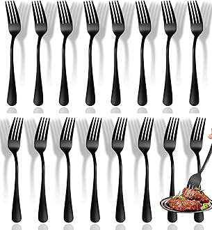Black Silverware Forks,Set of 12 Top Food Grade Stainless Steel Forks Silverware Set, 8 Inches, Mirror Polished & Dishwasher Safe, New Apartment Essentials
