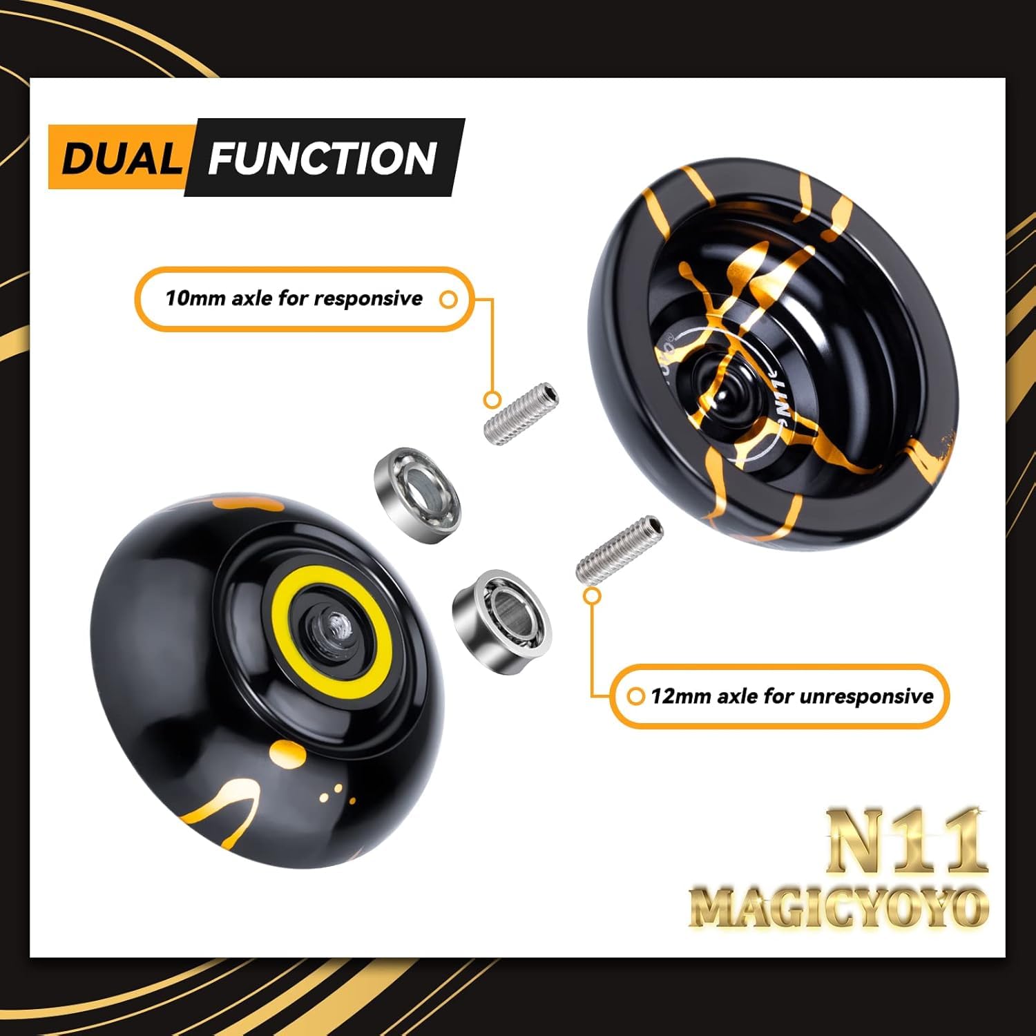 YOSTAR Yoyos Pack, plastica Responsive JoJo K2 cristallo viola, metallo Unresponsive JoJo N11 nero oro, Dual Purpose Yoyo per bambini principianti, Trick Yo yo con cuscinetti lisci