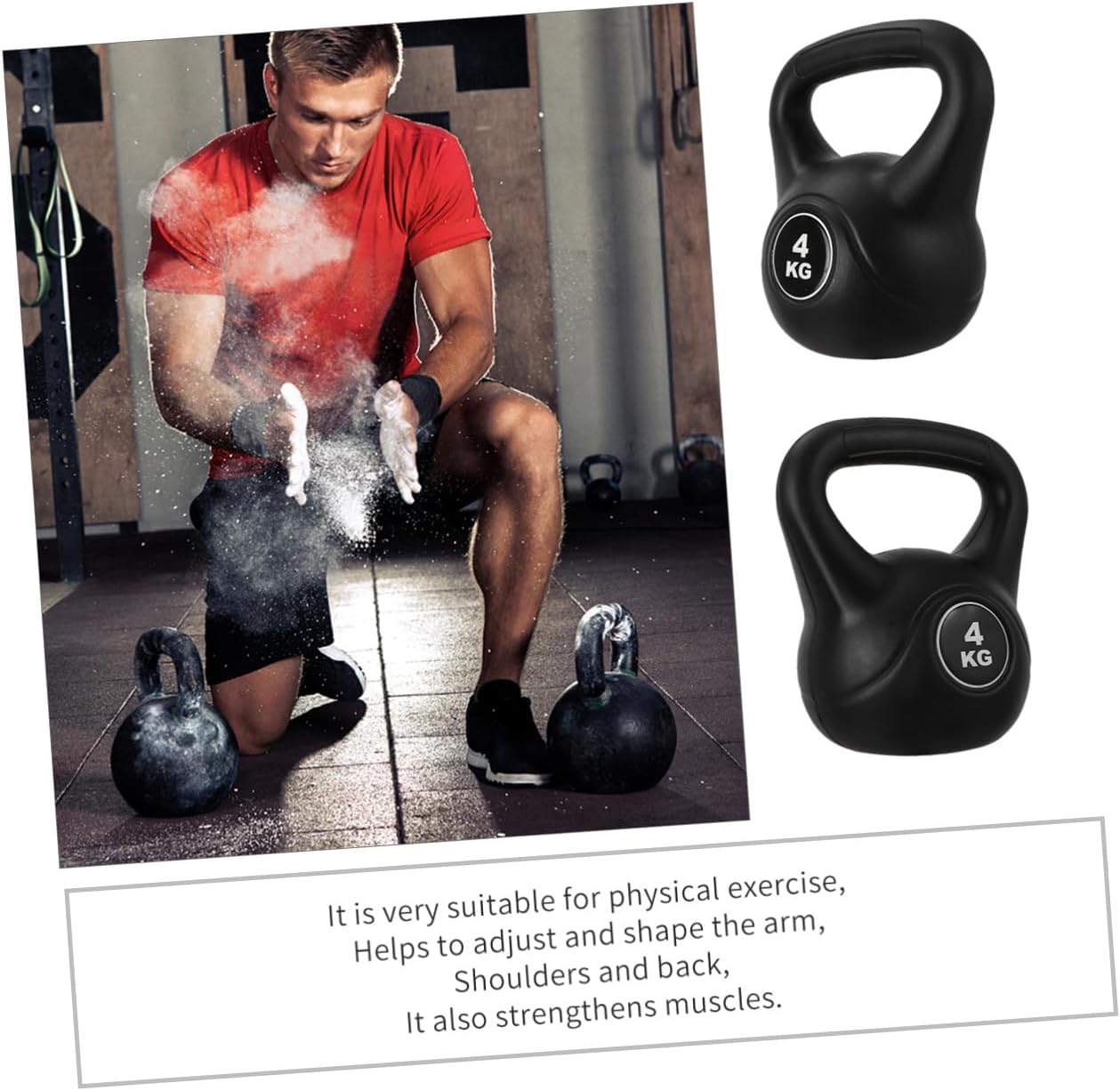 Plastic Kettlebell 4kg Black, Household Fixed Kettle-bell for Arm Muscle Training, Eco-friendly Pe Material Fitness Accessory for Home Workout and Deep Squat Exercises