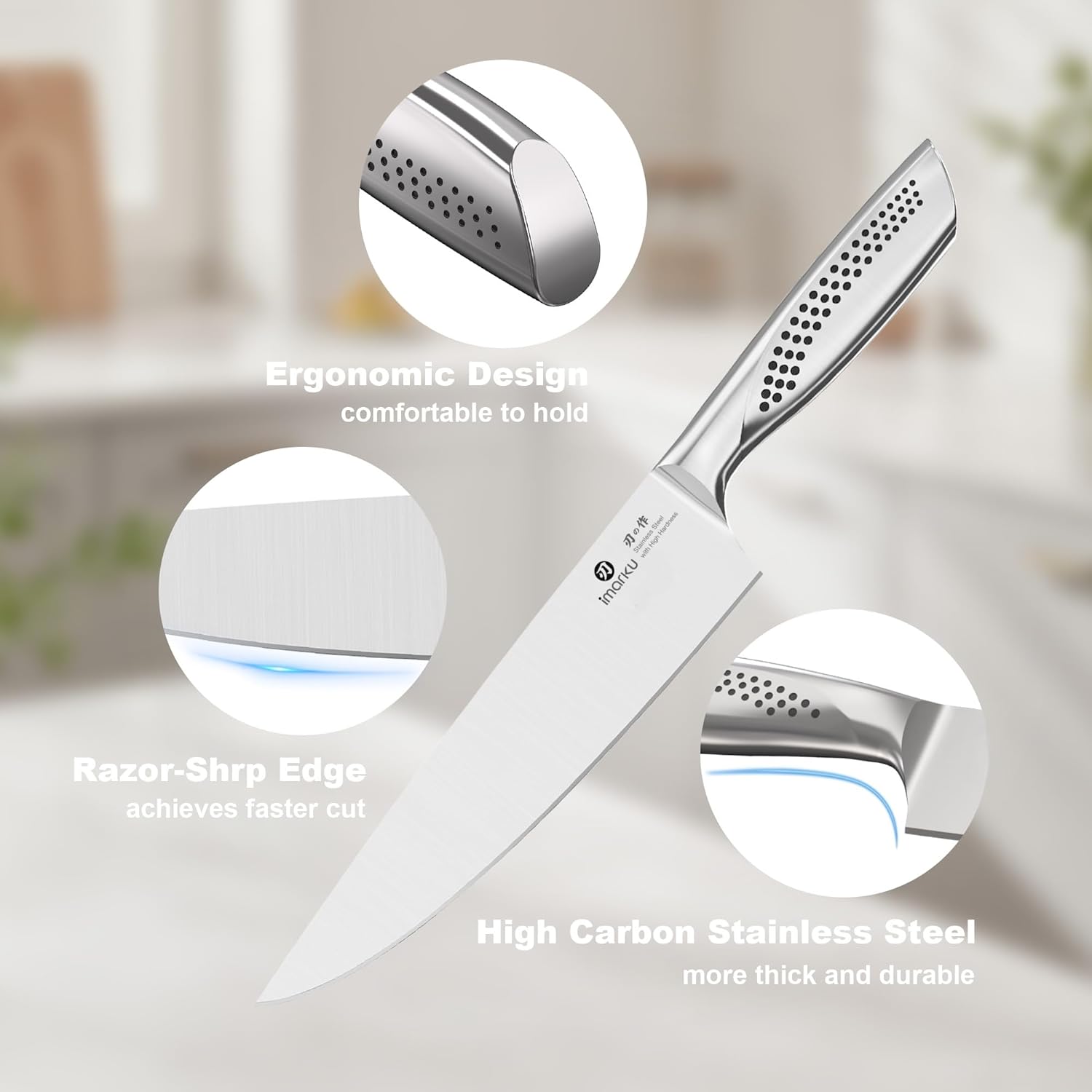 imarku 15-Piece Knife Set with Block, High Carbon Stainless Steel Kitchen Knives with Built-in Sharpener, Dishwasher Safe, Ergonomic Non-Slip Handle, Perfect for Home Cooks & Chefs, White