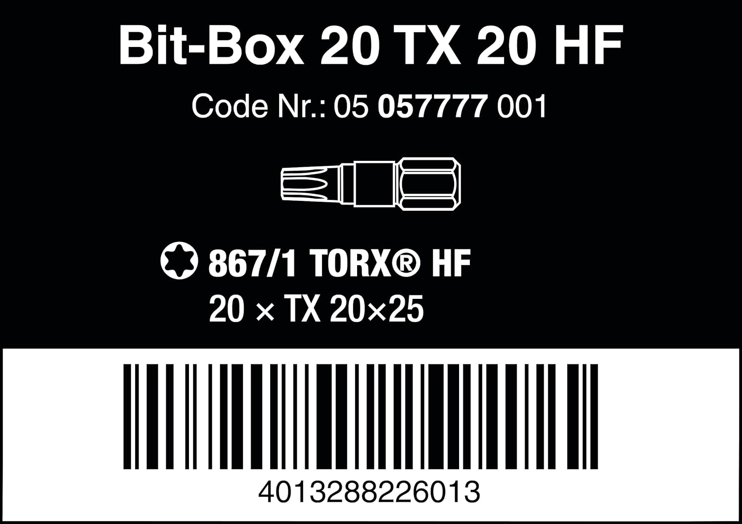 Wera - 05057777001 - Bit set, Bit-Box 20 TX HF, TX 20 x 25 mm, 20 pieces