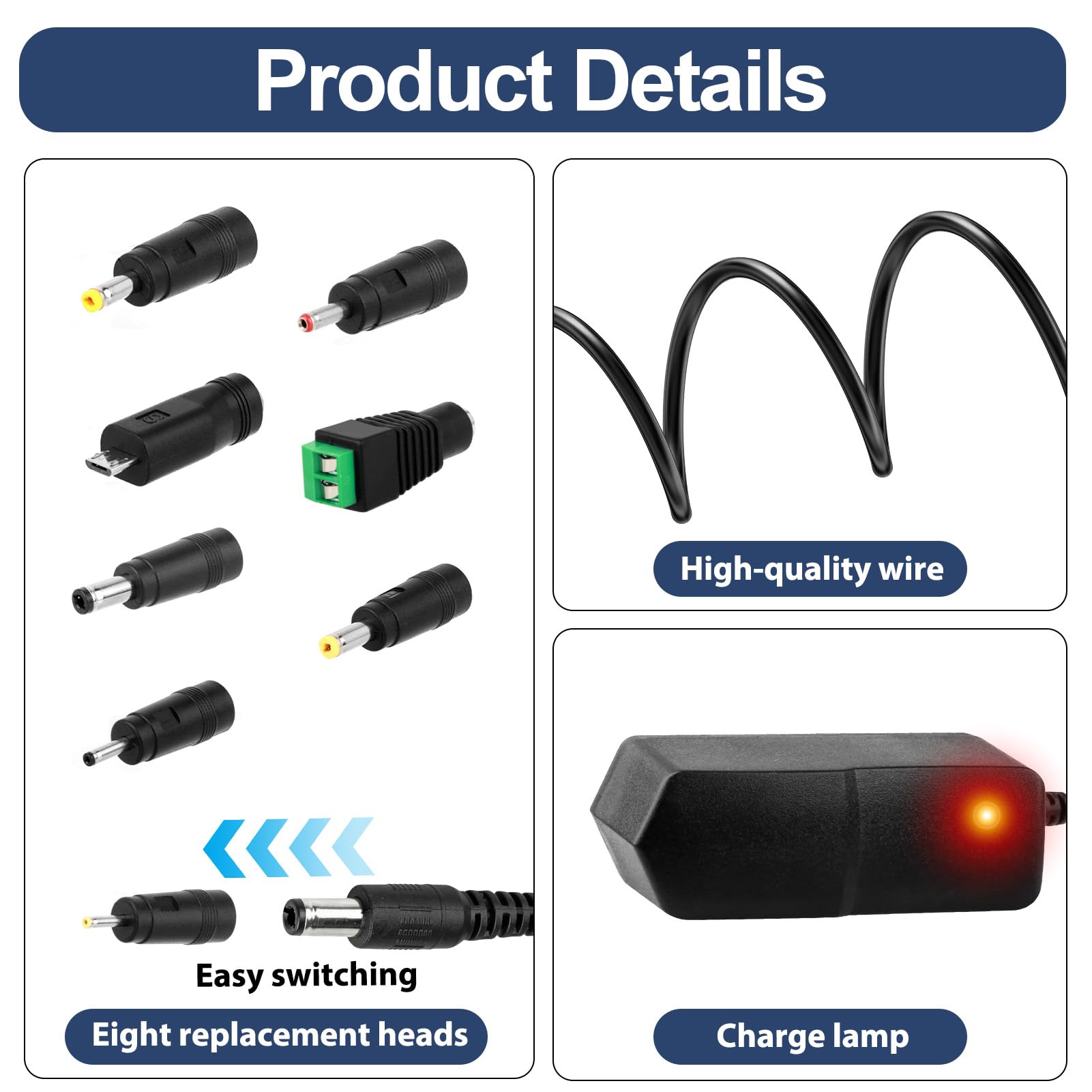 6V 2A Adaptador de Corriente Transformador AC DC con 8 Conectores Fuente Alimentacion Estable Cargador Alimentador 12W para 500mA 1000mA 1500mA 2000mA Tensiómetro LED Cámara CCTV Router Juguete — view 5