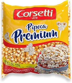 Pipoca Premium Corsetti 400G, Milho Para Pipoca Em Grãos, Amarelo, Deliciosamente Versátil E Rica Em Fibras, Culinária Saudável E Nutritiva, Ingredientes Naturais Selecionados, Receita Familiar Desde 1878