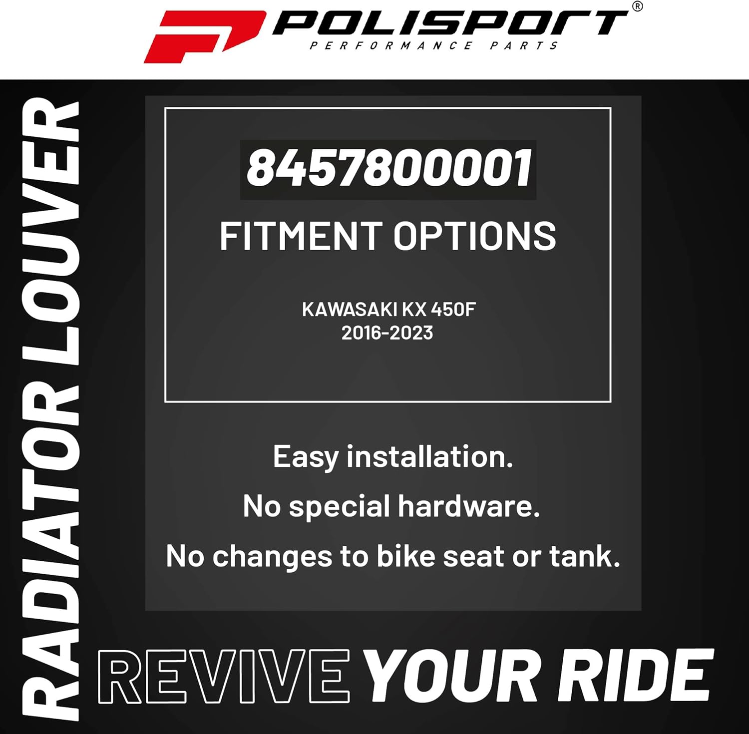 Polisport Radiator Louvers - Black Panels for Kawasaki KX 450F (2016-2023) - OEM Fit, Durable Plastic, Enhanced Airflow, Easy Installation