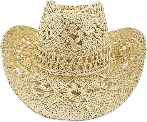 Sombreros de vaquero de paja para mujer, sombrero de vaquera occidental brillante para fiestas de vacaciones, sombrero de sol plegable para