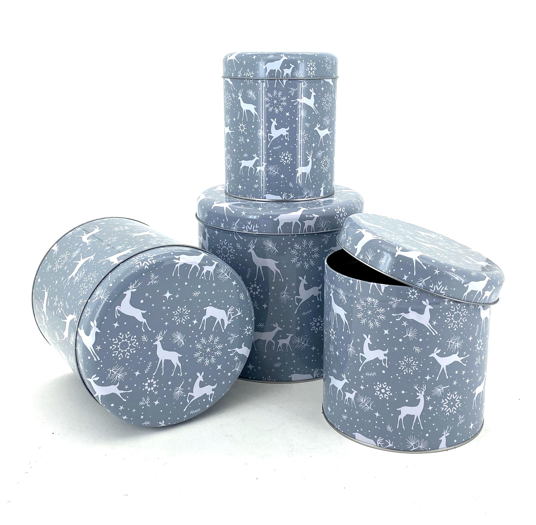 Heimtexland ® Set 4 Contenitori Per Biscotti Di Natale In Metallo – Grigio – Impilabili – Ermetici – 17-20 Cm