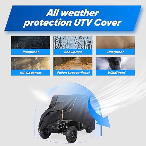 Miniatura 7 de Funda UTV, 210 D resistente al aire libre, almacenamiento al aire libre, impermeable, para Can Am Defender, Polaris, Ranger, Commander, Rhino