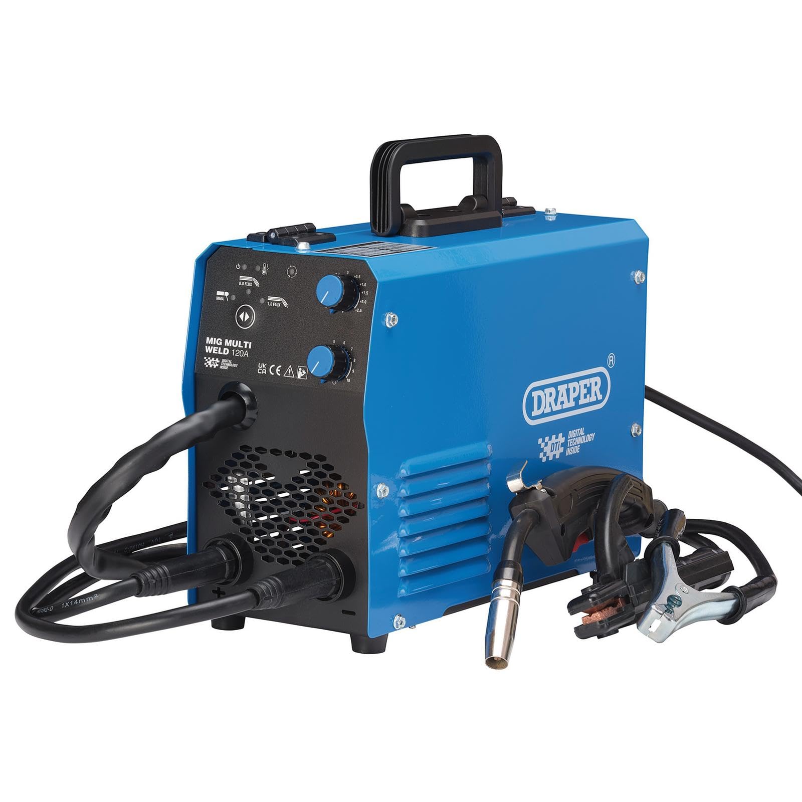 Draper Dti 120A Gasless Mig Inverter Multi Welder Mig Flux Cored And mma With Digital Display Carry Handle from B&Q