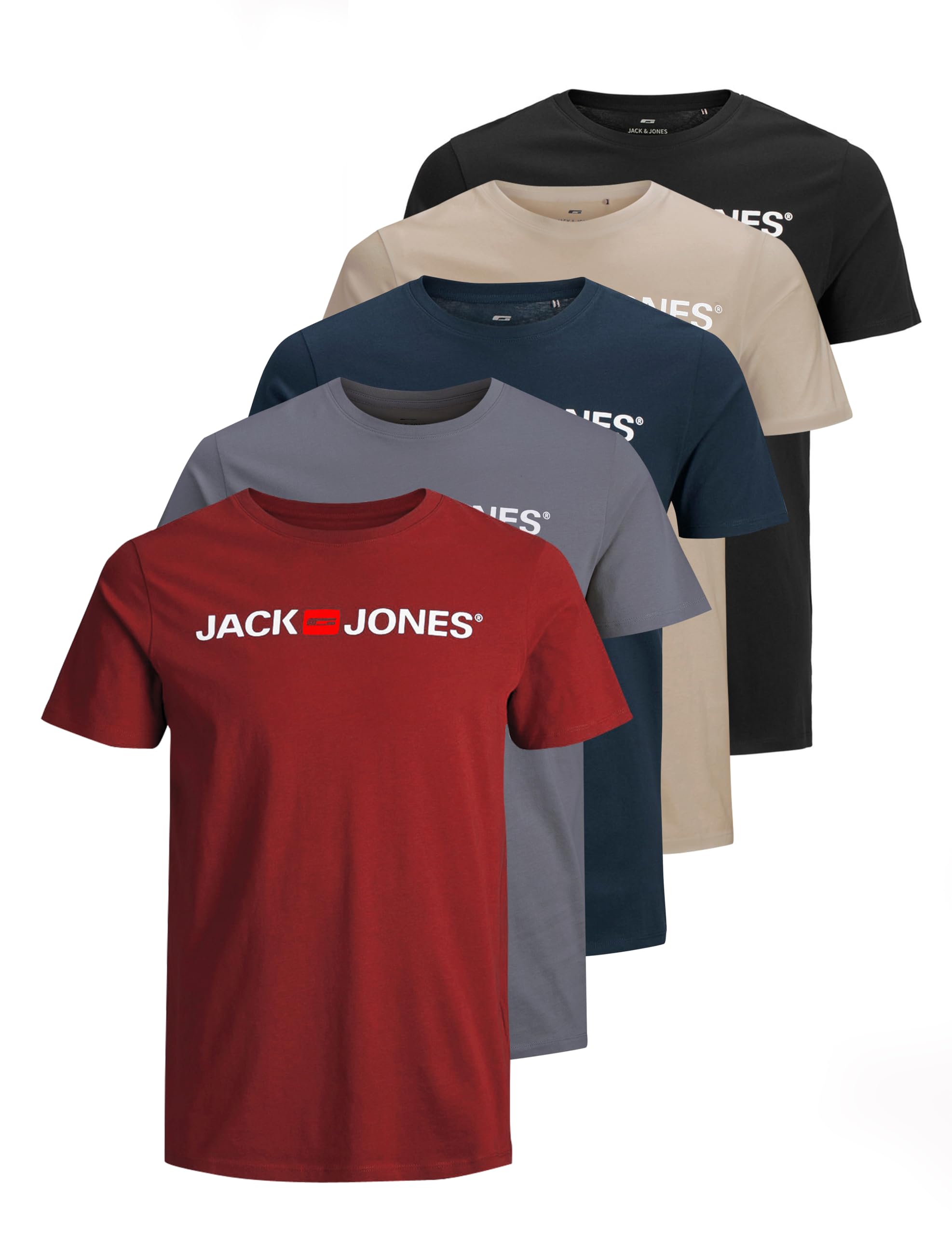 JACK & JONES Camiseta para Hombre con Estampado, Cuello Redondo y Logotipo de JJECORP tee SS, en Paquete Ahorro, L (EU)