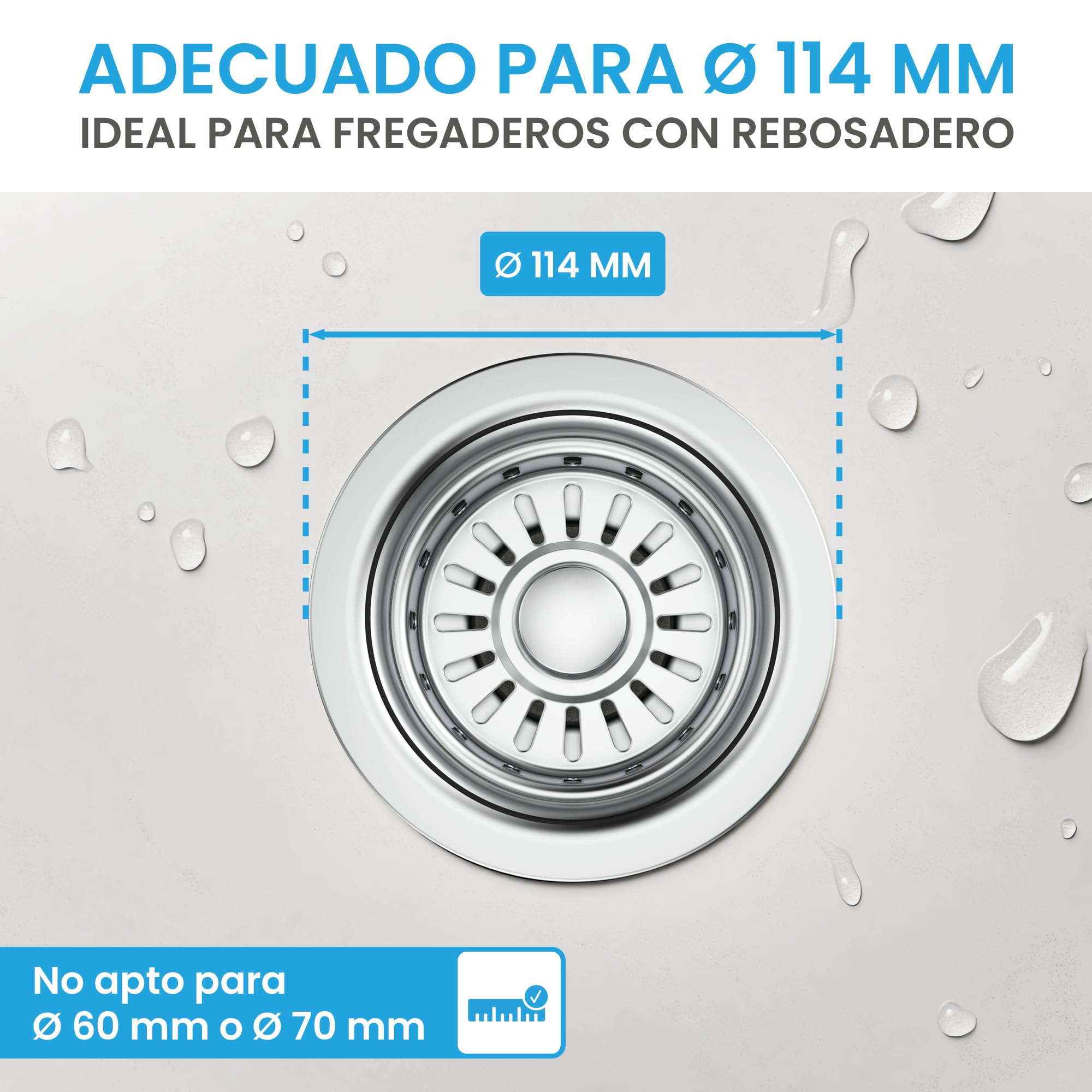 Bächlein Juego de Desagüe para el Fregadero, Diámetro de 114 mm, con Rebosadero, Dispositivo de Clic Ahora También para el Fregadero de la Cocina, Desagüe de Acero Inoxidable Pulido con Rebosadero