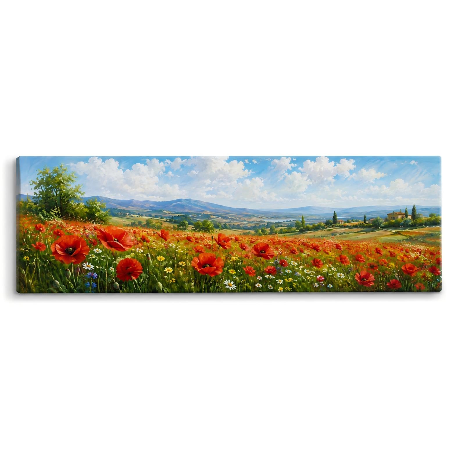 RGsixiot Cuadro en Lienzo Campo de Flores Rojas Paisaje Panorámico