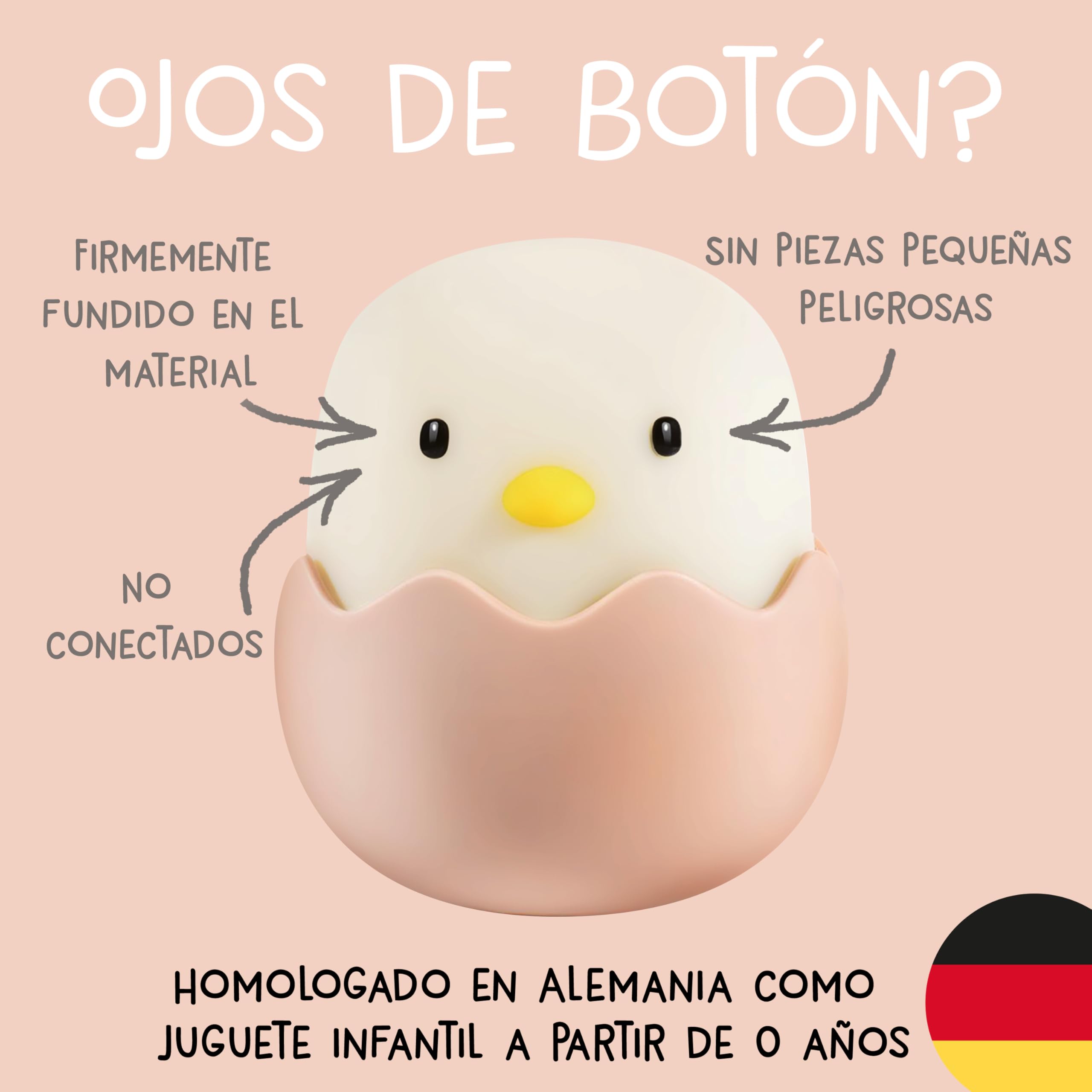 MegaLight Luz nocturna LED niños | Luz nocturna bebé sin piezas pequeñas tragables | Luz lactancia táctil regulable | Lámpara de noche carga USB | Eggy Eggy