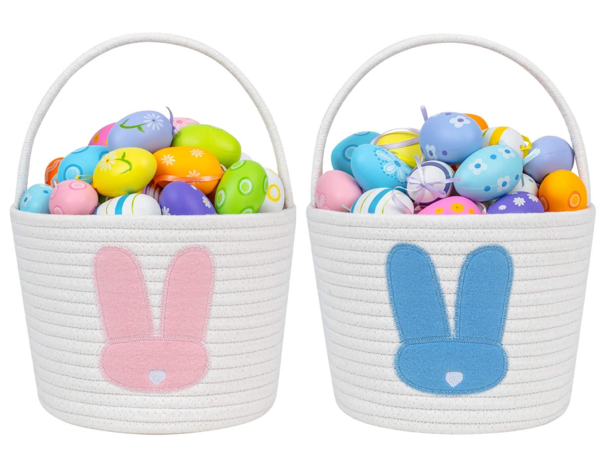 CubesLand Easter Bunny Basket Set for Kids, Babies, 2-Piece Easter Egg Hunt Baskets for Girls, Boys, Soft & Durable Cotton Rope Empty Gift Basket, Festive Decor & Gift Ideas, Small