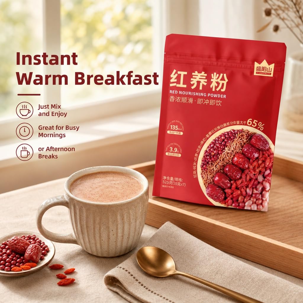 Polvo De Ñame Y Dátil Rojo, 245 G, 5 Ingredientes Rojos, Reemplazo Instantáneo Comidas Cereales, Mezcla Suave For Bebidas For El Desayuno, Nutrición Fácil(245g*5)